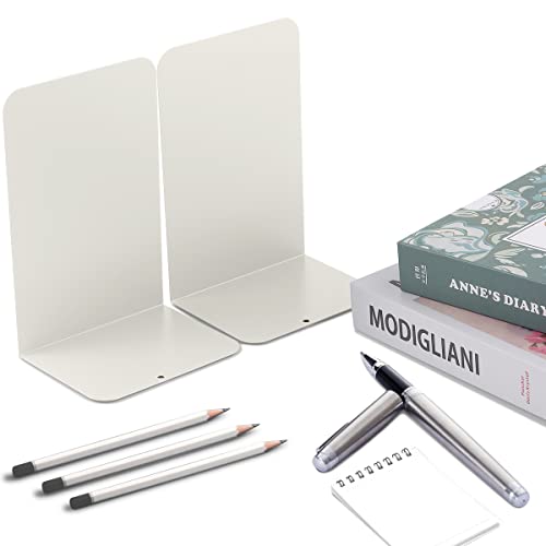 MSDADA Bookends, Book Ends for Book Shelves, Bookends for Office, Book Ends for Heavy Books,Metal Bookend Supports, Modern Minimalist Style Bookends, Milky White (4Pairs) - color: Milky White