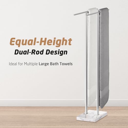 KES Standing Towel Rack with Marble Base, 37" H (Equal Height) Free Standing Towel Racks for Bathroom Floor, Fits Large Bath Towel, 18/8 Stainless Steel Polished Finish, BTH229 - color: Polished Silver, size: 37" H (Equal-height)