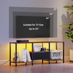 JARHETUN TV Stand with LED Lights, Entertainment Center with Open Shelves and Fabric Drawer, Media Console for 55 Inch TV, Television Stands, Living Room Furniture, Bedroom, Rustic Brown - color: Rustic Brown With Led Light, size: 46.1 Inches