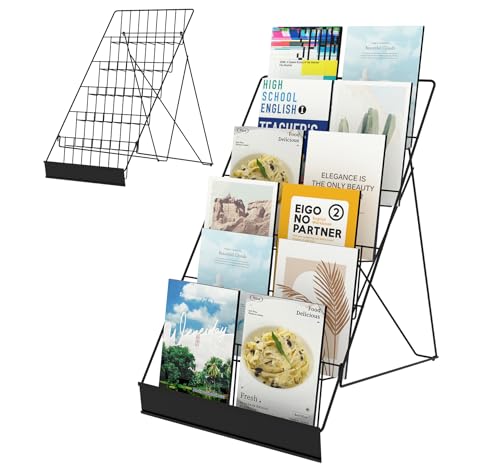 6 Tier Wire Countertop Racks,18" Wide Metal Book Display Rack Magazine Rack with Sign Channel,Foldable Retail Vendor Booth Display Stand for Greeting Card,Brochure,Art Print,CD,Craft,Comic
