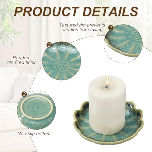uxcell Candle Holder Plates, 4 Inch Ceramic Candle Tray Tealight Incense Holder Dish Candlestick for Tea Light Aromatherapy Wedding Rustic Vintage Home Decor, Sunflower Green - color: Green