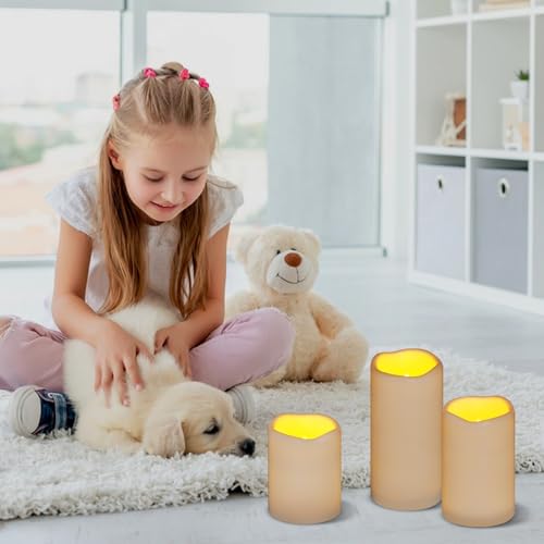 Artmarry Flameless Candles 4" 5" 6" Set of 9 Ivory Waterproof Pillars 3" Diameter Battery Operated Flickering Candles Include 10-Key Remote Timer Function 400+ Hours by 2 AA Batteries (9 Pack) - color: Ivory Candle - Warm light, size: 3"D x 4"|5"|6" H - 9