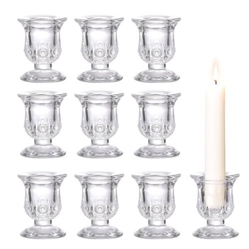 10pcs Clear Candlestick Holders, Glass Taper Candle Holders for Table Centerpiece Decor, Wedding, Birthday, Gift - color: Clear