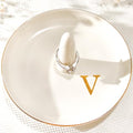 Ceramic Initials Jewelry Tray Ring Dish With Personalized V-Monogrammed Engagement Wedding Gifts, for Birthday Mother's Day for Women, Ceramic White 4.7" x2.4" - style: V