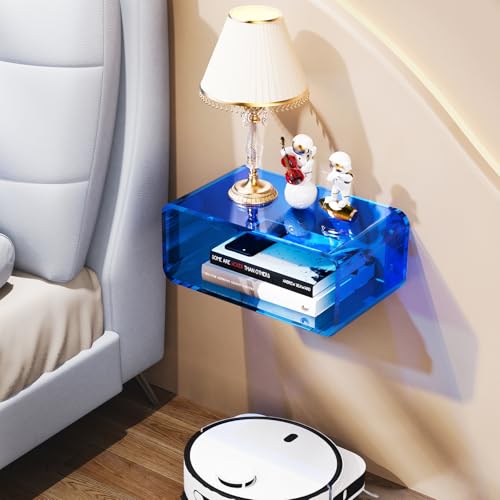 Acrylic Floating Nightstand, Bedside Table, Nightstand Shelf Wall Mounted Bedside Shelf (Blue, Small) - color: Blue