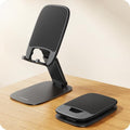 Lamicall Foldable Cell Phone Stand for Desk - [Ultra Thin] Portable Travel Holder, Height Adjustable, Weighted Metal Base, Thick Case Friendly for iPhone 17 16 15 Pro Max, Galaxy S26, Gift Mothers Day - color: A-Black