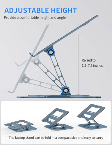 AOEVI Adjustable Laptop Stand with 360 Rotating Base, Computer Stand for Laptop Ergonimic Foldable Laptop Riser for Desk Compatible with MacBook Pro/Air Notebook up to 16 Inches, Navy - color: Navy Blue