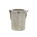 Deco 79 Glass Handmade Indoor Outdoor Candle Lantern Decorative Lantern Candle Holder with Rope Handle, Lantern 5" x 5" x 13", Silver - size: 5" by 13"