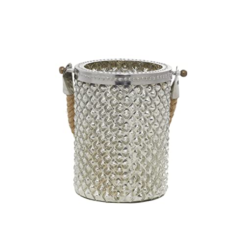 Deco 79 Glass Handmade Indoor Outdoor Candle Lantern Decorative Lantern Candle Holder with Rope Handle, Lantern 5" x 5" x 13", Silver (Pack of 2) - size: 5" by 13" (Pack of 2)