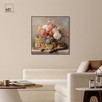 Art Remedy Cat Floral Vase Perfume Canvas Fashion Pet Art, Black Frame, 40" x 40" - color: Black Frame, size: 41"L x 41"W