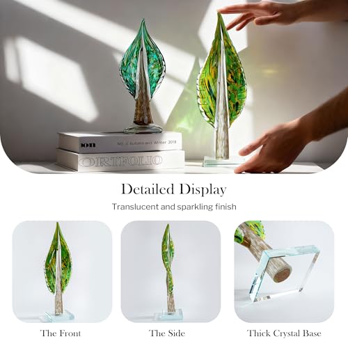 QFkris Blown Glass Tree of Life Leaf Sculpture for Home Decor, 16inch Hand Blown Glass Art Decorative Statue for Book Shelf Living Room Office Desk Home Decoration Accents Collectible Figurines - size: Extra Large
