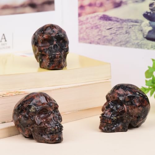 2 Inch Mahogany Obsidian Crystal Skulls Decor,Human Skull Sculpture Statues Healing Crystal Decor,Halloween Skull Figurines,Home Office Decoration Christmas Meditation Gifts for Men Women - color: Mahogany Obsidian