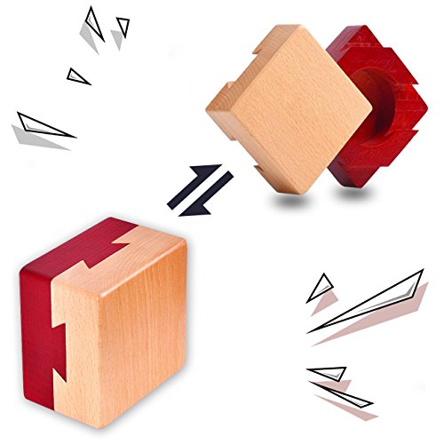 DC-BEAUTIFUL Impossible Dovetail Box Mini 3D Brain Teaser Wooden Magic Drawers Gift Jewelery Box Puzzle Toy for Adults - color: Small Red