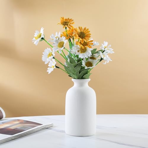 White Ceramic Small Vase, Dry Flower Vases Minimalism Style for Modern Table Shelf Home Decor, Fit for Fireplace Bedroom Kitchen Living Room Centerpieces Office Desk Gift(S White) - color: White, size: Small