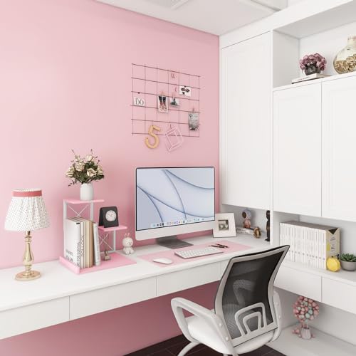 ELITEROO Desktop Shelf, Aesthetic Desk Organizer Table Top Mini Bookshelf, 3 Tier Wooden Desk Supplies Organizers and Storage Stand Cubicle Accessories for Women Office, Pink - color: Pink