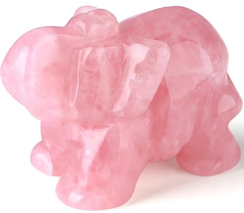 Rose Quartz Elephant Decor Pink Crystals Healing Stones Pocket Figurine Natural Crystal Statue Hand Carved Sculpture Cute Gemstone Energy Home Office Valentine's Day Desk Decoration Gifts for Women - color: A - Pink - Rose Quartz