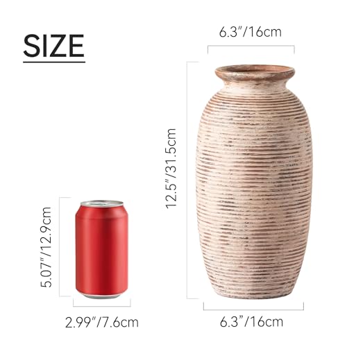 Ceramic Rustic Flower Vase, Large Farmhouse Vases Home Decor, 12.5" Tall Pottery Decorative Pampas Vase for Table Living Room Entryway Mantel Bookshelf Bedroom Bathroom Kitchen - color: 12.5“ H - Rustic
