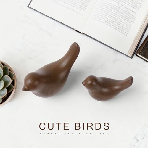 2 Pcs Ceramic Small Bird Figurines Modern Animal Statues for Home 、Room Decor and Bedroom Decor and Bookshelf Display (Dark Wood Grain) - color: Dark Wood Grain