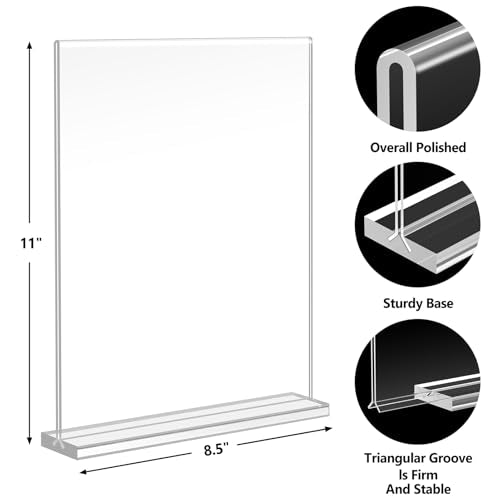 Enayplon Acrylic Sign Holder 8.5 x 11, Double Sided Sign Holder Stand, Plastic 6 Pack Table Paper Stand, Vertical Menu Flyer Stand, T Shape Table Flyer Holder