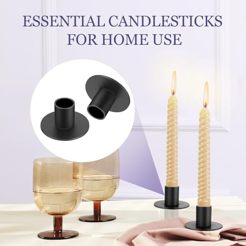 4 Pcs Matte Black Taper Candle Holders, Modern Iron Pillar Candles Candlestick Holders, Retro Mini Candle Stick Holder Farmhouse Decor for Dining Table, Party, Wedding, Home Decor