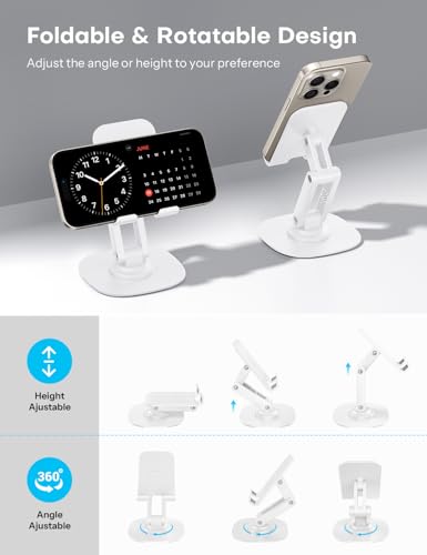 OMOTON Cell Phone Stand for Desk, 2 Pack Adjustable Foldable Phone Holder, 360 Swivel Mobile Stand Fit for iPhone 17 16 15 14 13 Pro Max and All Smart Phones, White & White - color: White & White