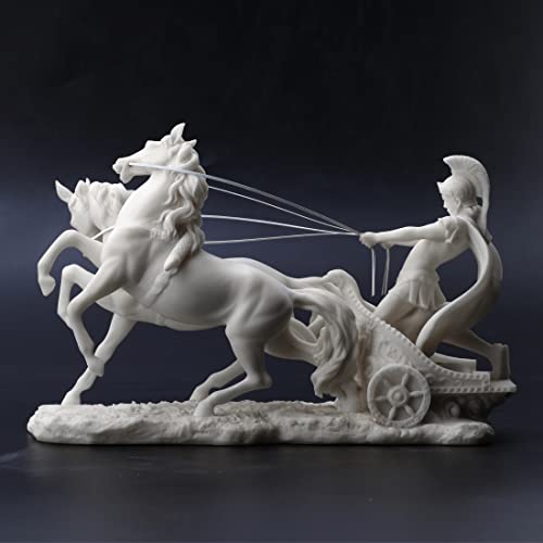 Veronese Design 10 1/4 Inch Roman Centurion on Two Horse Chariot Statue Resin Marble White Finish