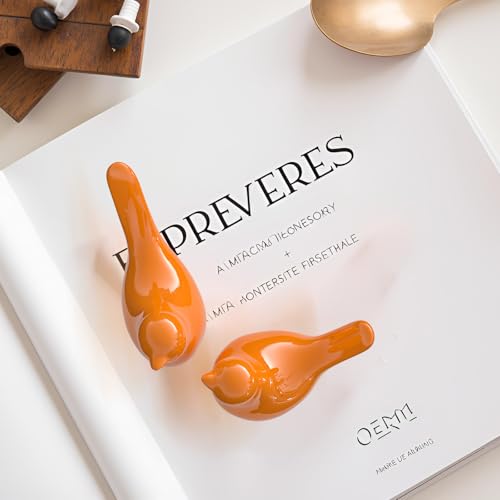 XMGZQ Small Ceramic Bird Statue and Sculpture for Home Decor Accents,Modern Animal Ornaments for Living Room,Bedroom,Coffee Table Centerpiece,Bookshelf,Cabinets,Cute Knick Knacks for Shelves (Orange) - color: Orange