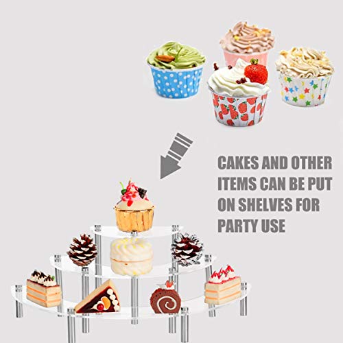 YestBuy 2 Pack Acrylic Risers Display Stand for Pop Figure, 3 Tier Clear Acrylic Cupcake Stand, Half Moon Dessert Stand for Display Or Collections (Advertising Nail) - color: Silver, size: 2 pack