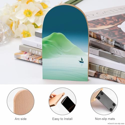 A Minimalist Landscape Wooden Bookends Shelves 2 PCS Abstract Minimalism Sturdy Book Holders Desktop Organizer for Home Office Libraries - color: Color-1
