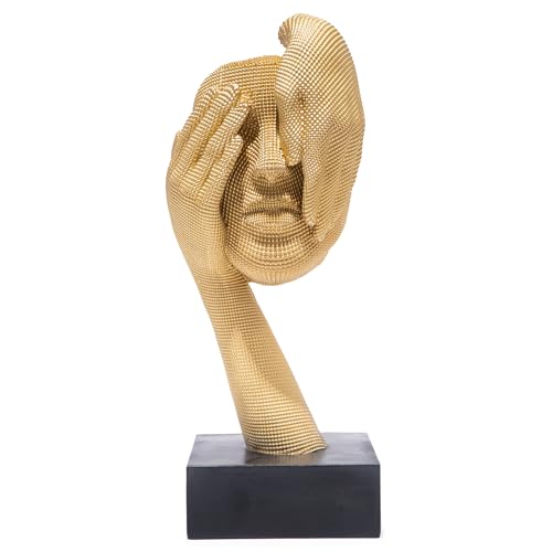 HodaoModern Golden Abstract Human Face Sculpture Creative Artistic Ornament with a Palm Covering The Face High-end Decorative Item for The Entrance Hall Office Housewarming Gift Modern (Gold) - color: Artistic Human Face a