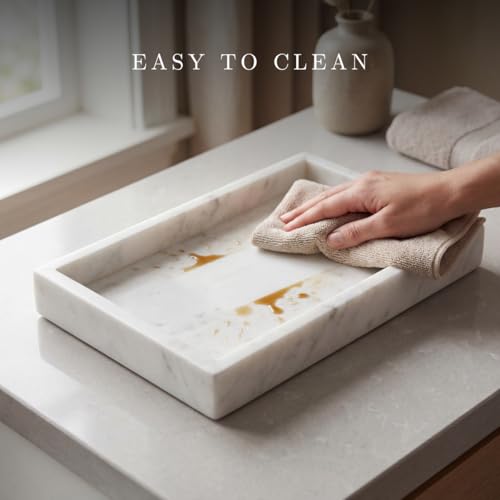Bey-Berk White Marble Napkin Holder, 5.75"L x 1.75"W x 9"H - Guest Towel Tray for Bathroom, Kitchen Counter, and Outdoor Use - color: White