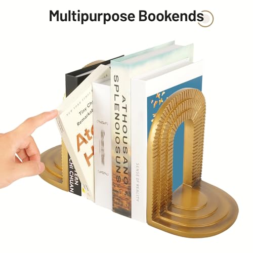Decorative Gold Bookends for Heavy Books - Set of 2 Vintage Arch Book Ends for Shelves Non-Skid Book Stopper for Christmas Birthday Mother’s