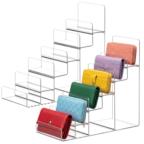 Kathfly 2 Pack 6-tier Acrylic Display Stand for Purses & Wallets, Clear Riser Organizer Shelf for Perfume, Sunglasses, Cosmetics, Multi-Tiered Countertop Vendor Display for Craft Fairs, Retail - size: 6-tier