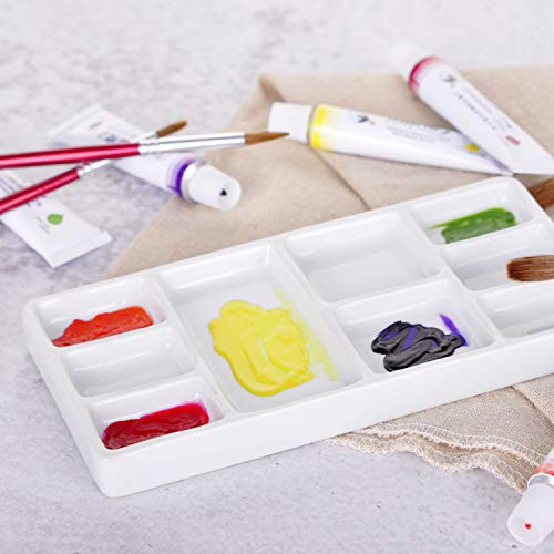 VanEnjoy White Square Ceramic Artist Paint Palette,Porcelain Watercolor Palette,Ceramic Mixing Tray for Watercolor Gouache Painting
