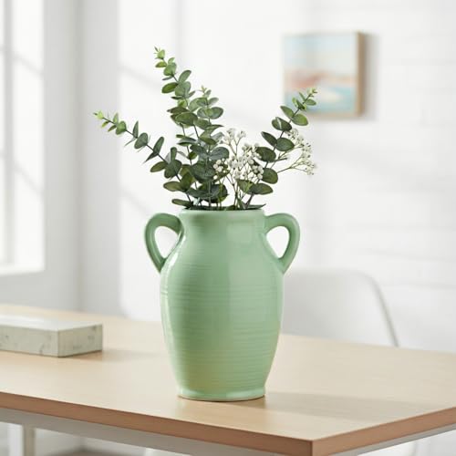 Sunddo Green Ceramic Flower Vase for Home Decor - 8 Inch Modern Decorative Vase with 2 Handles, Centerpieces, Kitchen, Dining Table, Bathroom, Shelf and Living Room - color: Mint Green - 8, size: 8 Inch