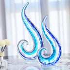 Luxury Lane Hand Blown Ocean Wave Sommerso Art Glass Sculpture for Home Decor 16 inch Tall Centerpiece Table Decoration - size: 16"