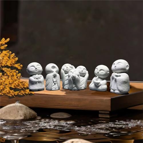 livelyfish Japanese Monk Statue Praying Zen Sandstone 3pcs Buddha Statues Asian Garden Sculpture for Wealth Good Luck FIish Tank Aquarium Decor, B - color: B