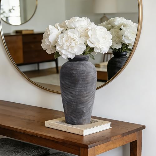 Starttag Large Ceramic Rustic Vase, 11 inch Farmhouse Flowers Tall Vase Vintage Texture Pottery Floor for Indoor Table, Centerpieces, Living Room Home Decor, Bronze - color: Bronze
