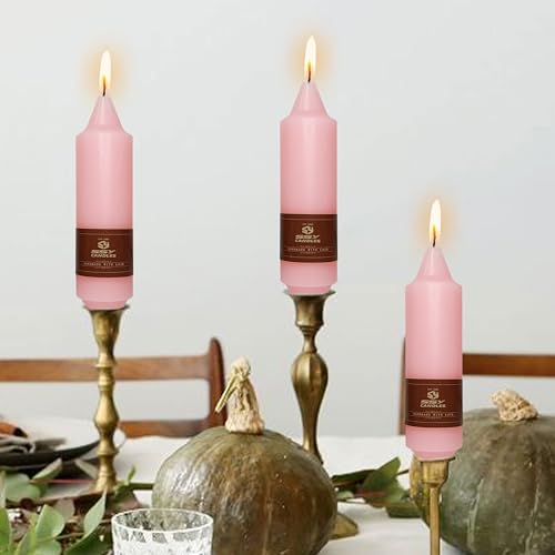 NJAO HOO Pink Short Taper Candle 5 Inch Candlesticks Unscented Dripless Tapered Candle Set for Home Decor Wedding Party Dinner Candles, 4 Pack - color: Pink, size: 5 In