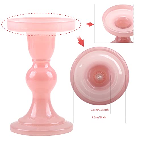 GMWD 3 Pcs Glass Candle Holder Set Clear, Pink Candlesticks Holders Pillar Taper Candles Tealight Stand for Wedding Centerpieces Home Decorations Dining Table - color: Pink