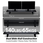 ULTRARM Moodular Wooden Monitor Stand 45.6” (116cm) Large Desk Organizer with Metal Slide Rails for Drawer, Tray, Laptop, Tablet, Phone & Headphones Customizable Riser for Organized Workspace Black