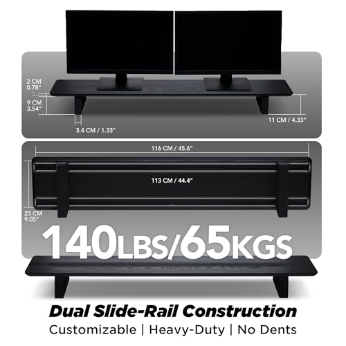 ULTRARM Moodular Wooden Monitor Stand 45.6” (116cm) Large Desk Organizer with Metal Slide Rails for Drawer, Tray, Laptop, Tablet, Phone & Headphones Customizable Riser for Organized Workspace Black