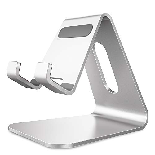 CreaDream Cell Phone Stand, Cradle, Holder,Aluminum Desktop Stand Compatible with Switch, All Smart Phone, iPhone 11 Pro Xs Max Xr X Se 8 7 6 6s Plus SE 5 5s-Silver - color: Silver