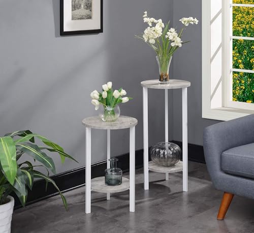 Convenience Concepts Graystone 24 inch 2 Tier Plant Stand - Industrial Stand for Plants, Vases, and Antiques, Urban Modern Design for the Living Room, Hallway, Entryway, Faux Birch/White