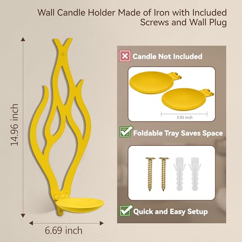Wall Candle Sconces Set of 2, Modern Minimalist Metal Candle Holders for Pillar, Tealight, and LED Candles, Flame-Shaped Decorative Wall Decor for Living Room Dining Room (Golden Yellow) - color: Golden Yellow Flame-shaped