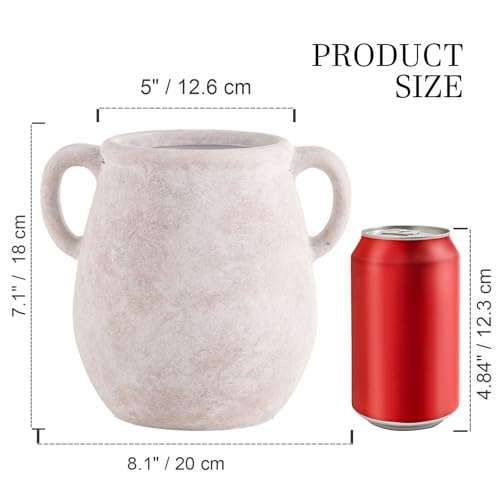 Ceramic Flower Vase Home Decor - White Rustic Table Flowers Vases Living Room Bedroom Plant Decoration Modern Farmhouse Vintage for Kitchen Shelf Office Coffee Dining Desk House Women (7.1" Rustic) - color: 05-rustic-7.1"