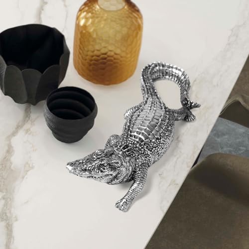 HAUCOZE Silver Crocodile Sculpture Animal Figurine Statue Modern Home Decor Table Centerpiece Gift for Bookshelf Desktop 14.2 Inch - color: Silver