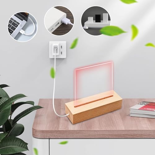 EATAKWARD 4 Pcs 5.9" Wood Rectangle Light Display Pedestal, Wooden Display Base Dimmable Colorful Lights Lamp Stand with USB Cable for Acrylic, Crystal, Night Light (Inner Slot, Square Base) - color: Natural wood color