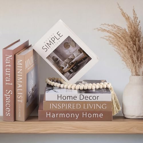 Menkxi 6 Aesthetic Decorative Books Set with Tassel Wood Bead Coffee Table Decor Faux Books with Simple Design for Modern Home Decor Inspired Living Decoration Photo Storage and As a Keepsake Box - style: Simple