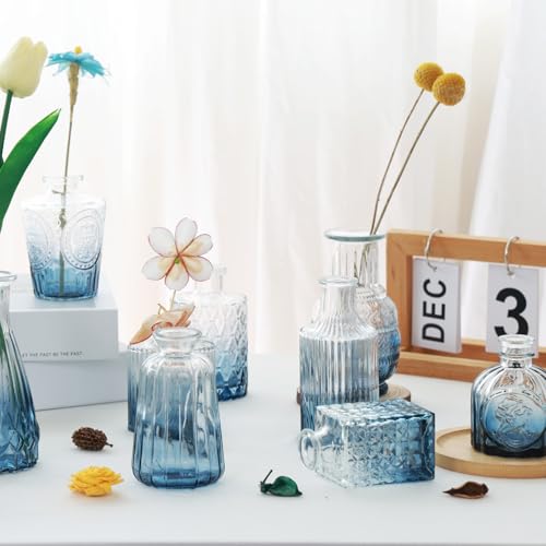 Blue Glass Bud Vases Set of 20,Small Flower Vases for Wedding Centerpieces,Bud Vases in Bulk Glass Vase for Table Decoration,Home Decor - color: Blue-20pcs